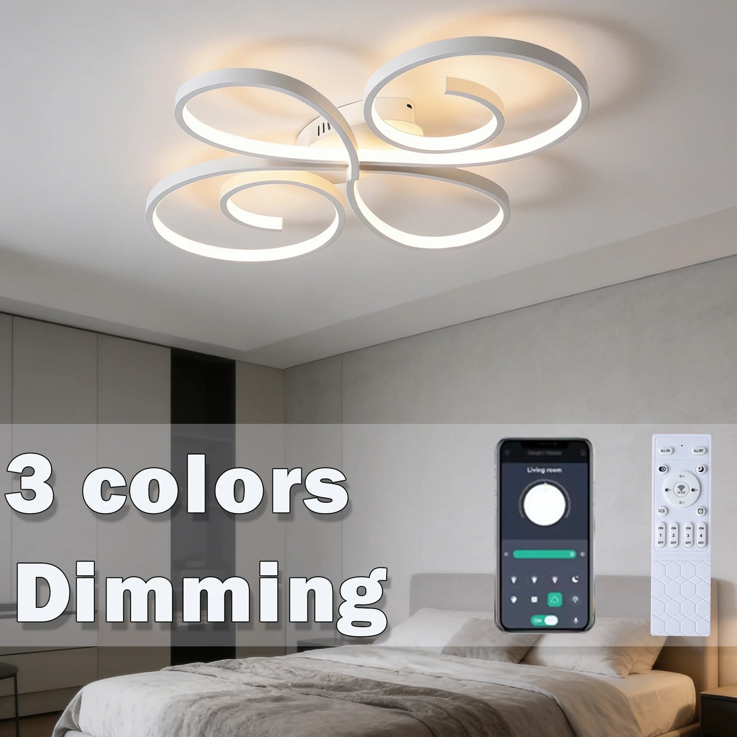 LED Ceiling Lights 110V 220V Remote Dimming  APP Modern 3 Colors Lamp  for Dining Room, Living Room Bedroom