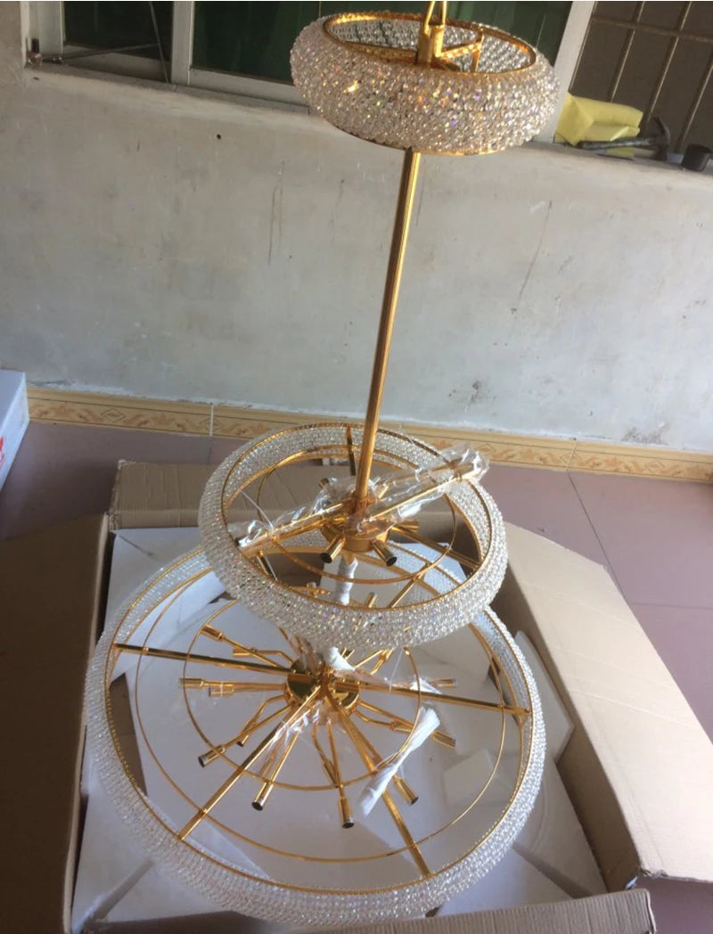 Phube Large Empire Gold Crystal Chandelier Light For Staircase Hanging Lamp For Foyer Lobby Modern Hanging Light Ceiling lights