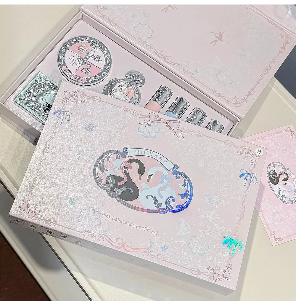NICEKEY Makeup Kit Include 4 Matte Lipgloss,1 Face Blusher,1 Pressed Powder,1 Eyesshadow Palette,1 Contour Palette With Necklace