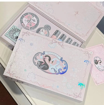 NICEKEY Makeup Kit Include 4 Matte Lipgloss,1 Face Blusher,1 Pressed Powder,1 Eyesshadow Palette,1 Contour Palette With Necklace
