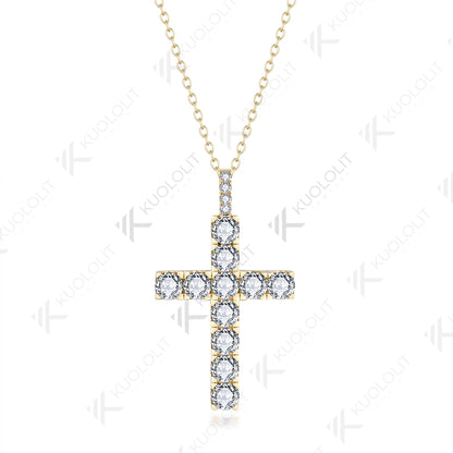 Kuololit 3.36ctw Cross Chain Moissanite Pendants for Women Solid 925 10K Sterling Silver Handset Luxury Necklace for Engagement