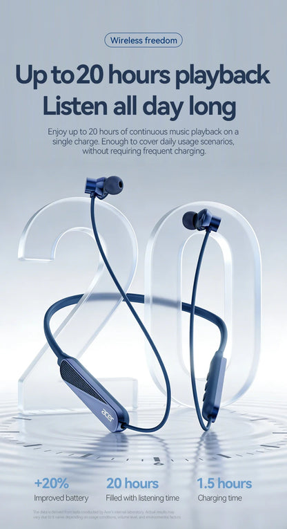 Acer Ohr561 Wireless Neckband Bluetooth Headphones, In-Ear Design, Comfortable to Wear, Bluetooth 5.4 Chip with Low Power Consumption, 20 Hours of Long-Lasting Battery Life, Dedicated for Sports and Running