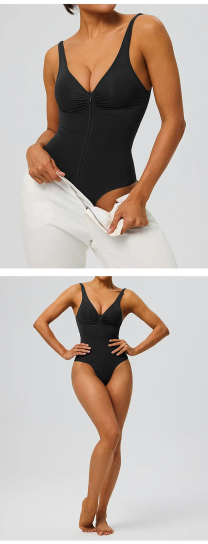 Seamless Bodysuit with Strong Compression Molding Abdominal Compression Underwear Straps Zipper One-Piece Shapewear Yoga Sets