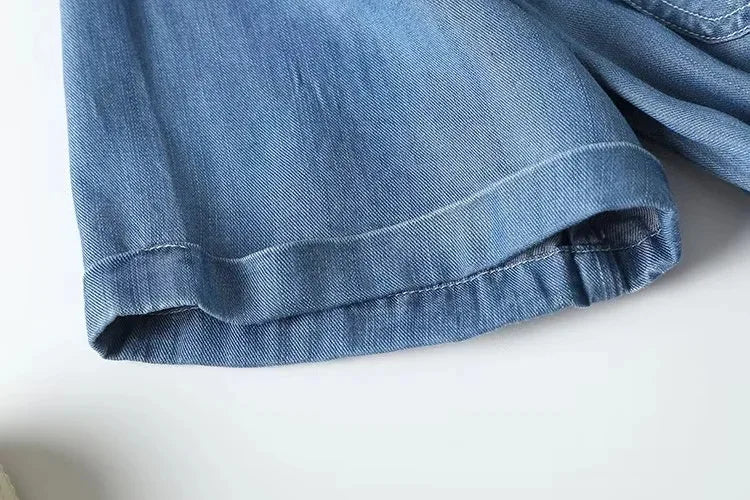 Jumpsuits Women Denim One Piece Turn Down Collar Short Sleeve Loose Casual Wide Leg Long Pants Overalls Tight Waist Rompers