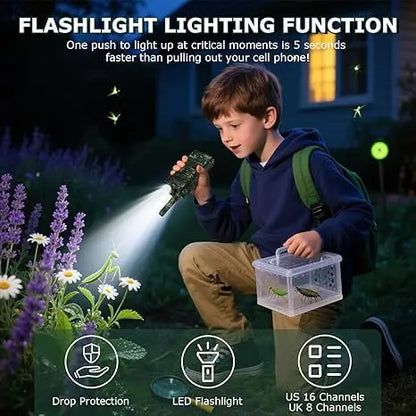 2 Pack Kids Walkie Talkies, 3KM Long Range Two Way Radio, 16 Channels Easy Operation Toy for Boys Girls 3-12 Years Old