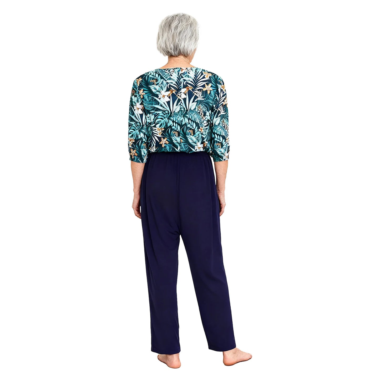 Women's Elderly Anti-Strip Adaptive Jumpsuit Back Legs Zip Long Sleeve Long Pants Nursing Rompers for Special Needs Disabilities