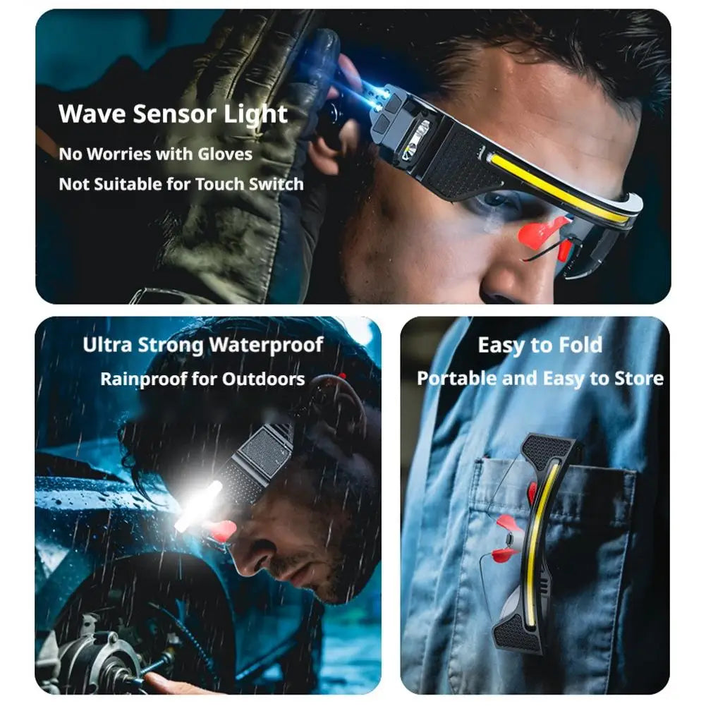 Smart Sensor LED Glasses Lamp Dual Color Light Protective Goggles USB Charging Long Lasting IPX6 Waterproof For Working Fishing