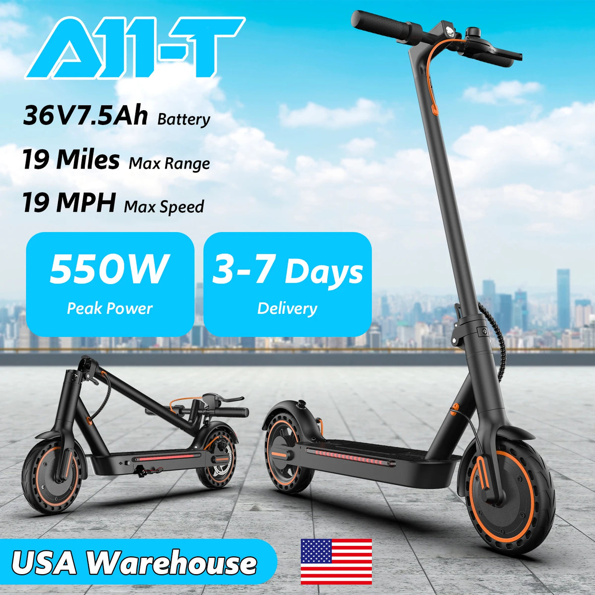 Electric Scooters for Adults, 8.5' Tire, Max 19 Miles and 19 Mph, 550W Foldable E Scooter with Side Light & APP