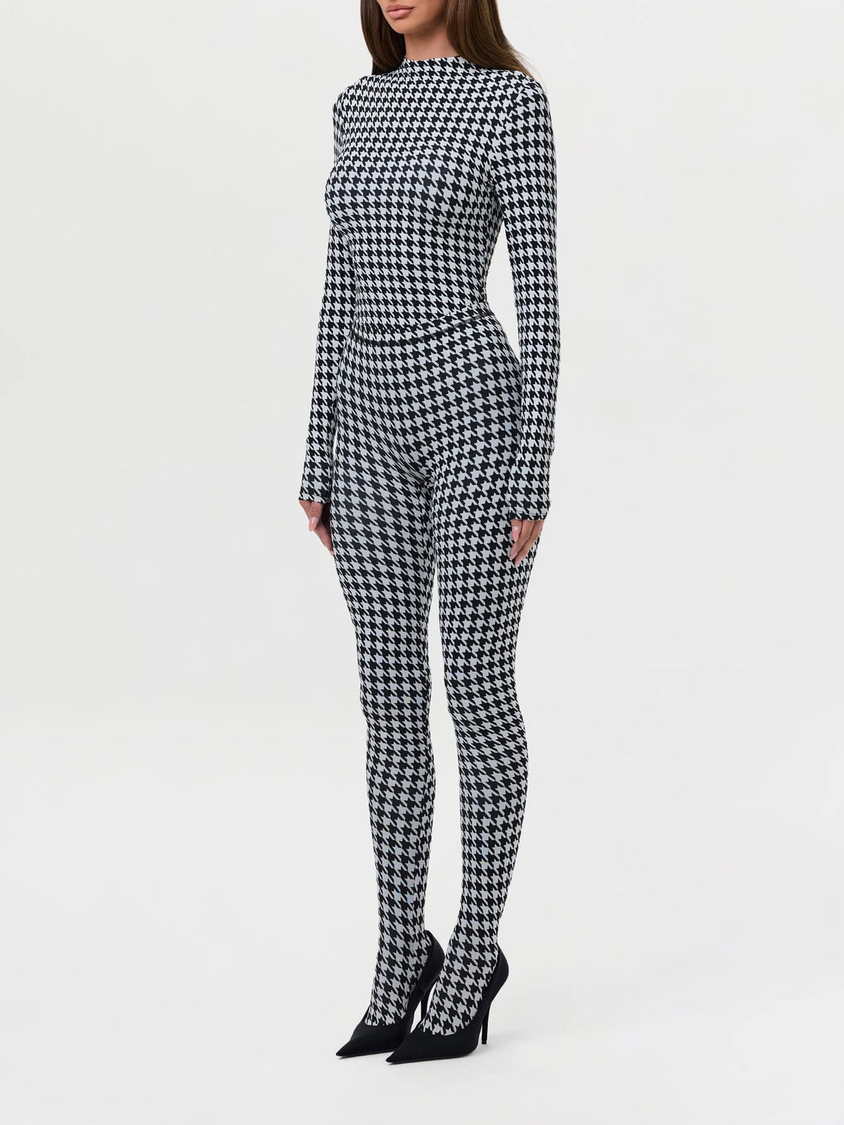Women's fashionable printed high neck long sleeved sexy high waist slim fit jumpsuit