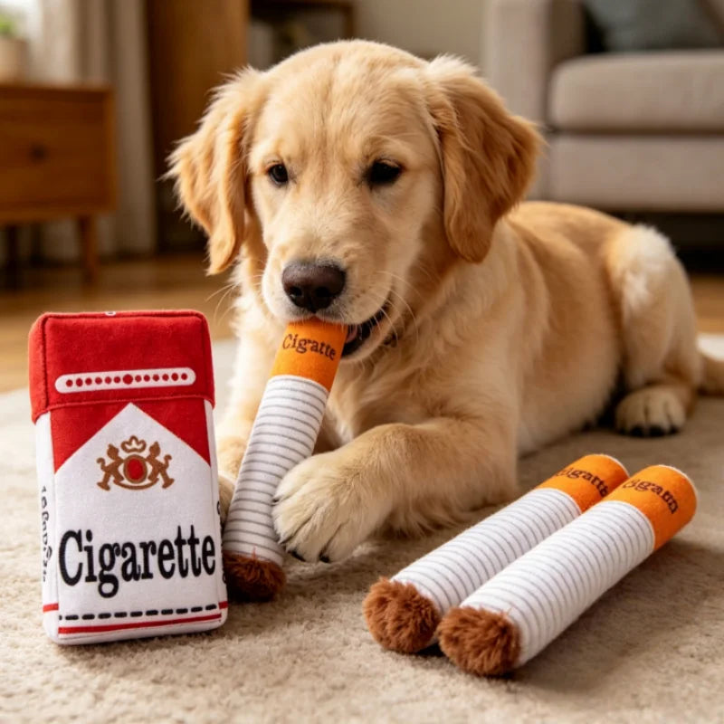 Stuffed Raw Dog Bite Toy Joint Cigarette Case Plush Cigar Funny Interactive Puppy Dog Chew Squeak Toys Cigarettes Toy for A Dog