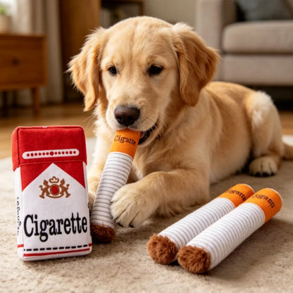 Stuffed Raw Dog Bite Toy Joint Cigarette Case Plush Cigar Funny Interactive Puppy Dog Chew Squeak Toys Cigarettes Toy for A Dog