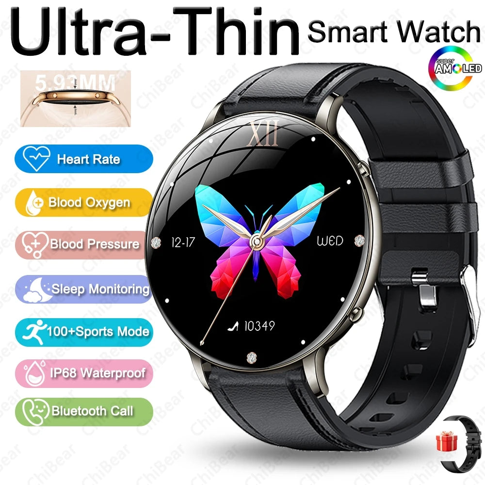 2026 Ultra-Thin Women Smart Watch AMOLED HD GPS Track Always-On Time Display LED Flashlight Bluetooth Call Waterproof Smartwatch
