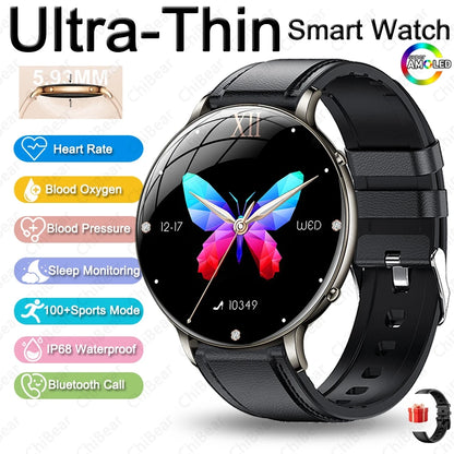 2026 Ultra-Thin Women Smart Watch AMOLED HD GPS Track Always-On Time Display LED Flashlight Bluetooth Call Waterproof Smartwatch