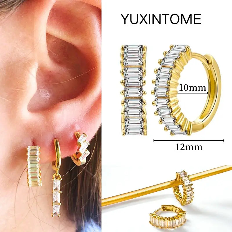 White Color Zircon Hoop Earrings 925 Sterling Silver Needle Cross/Star/Flower/Water Drop Pendant Gold Earrings Luxury Jewelry
