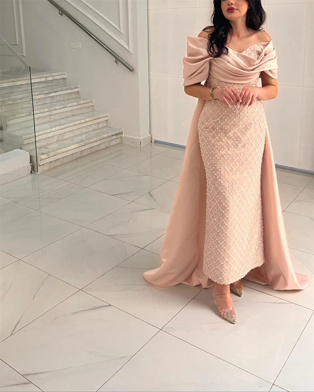 Customized Elegant Ruched Off the Shoulder Sheath Prom Dresses Floor Length Sequin Short Formal Evening Gowns платье на выпускно