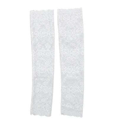 Women Summer Ice Silk Lace Arm Sleeve Elastic Sleeve Driving Gloves Black White Long Fingerless Mittens Sunscreen Gloves
