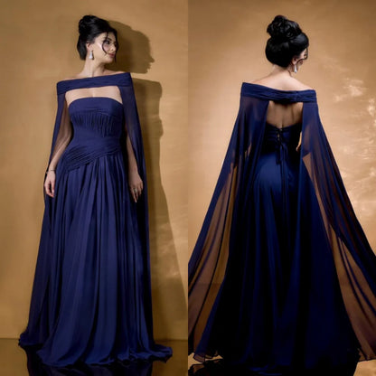 Customized Chiffon Pleat Ribbon A-line Off-the-shoulder Long Dresses Bespoke Occasion Evening Prom Exquisite Formal Simple