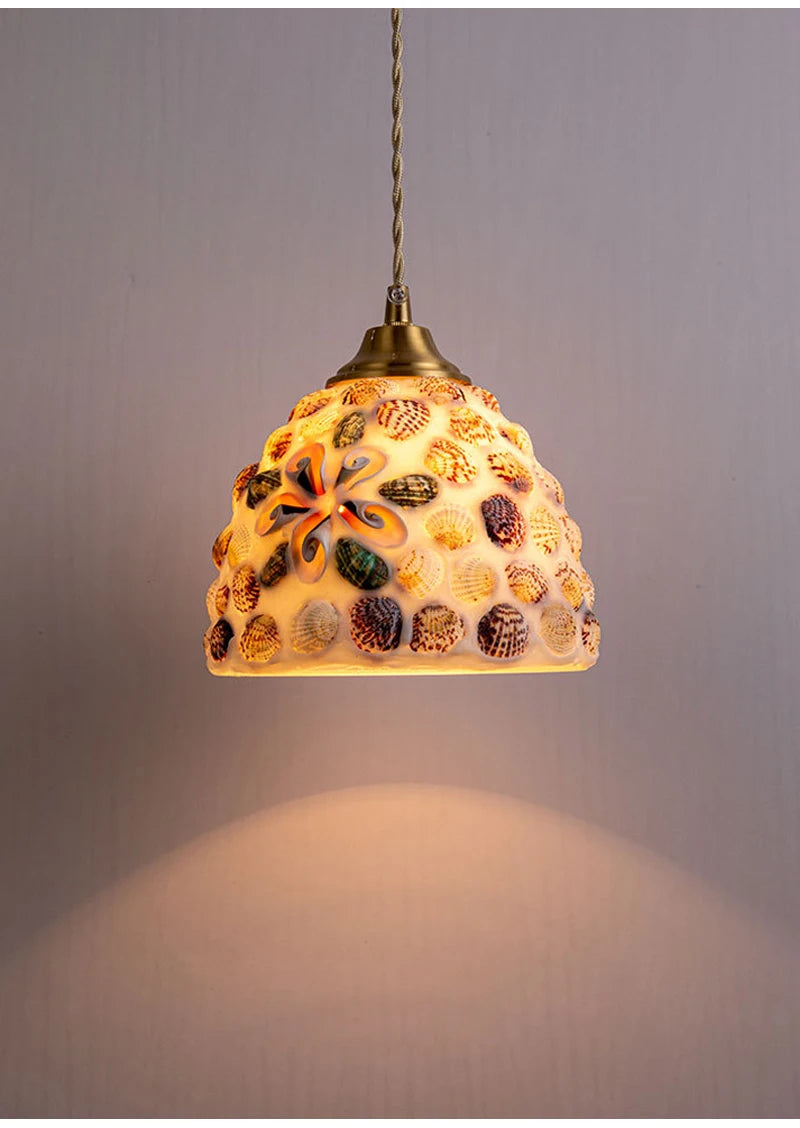 Glass Ceiling Chandelier Creative Sea Shell Lampshade Bedroom Bedside Hanging Lamp Interior Decoration Lighting Pendant Lights