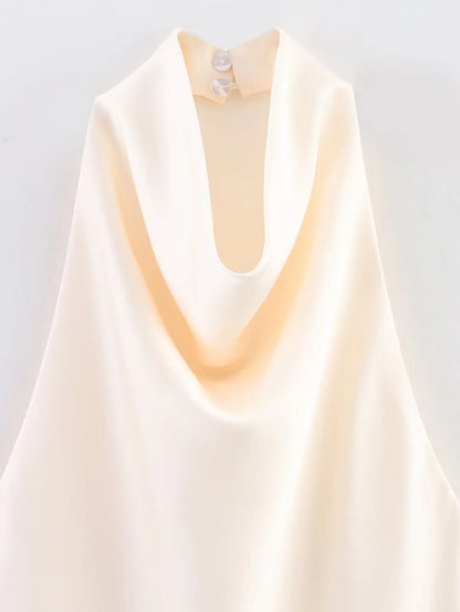 HH Spring Elegant Women Satin Halter Tops 2026 Summer Backless Off Shoulder Corset Vest Female Fashion Slim Crop Tank Top