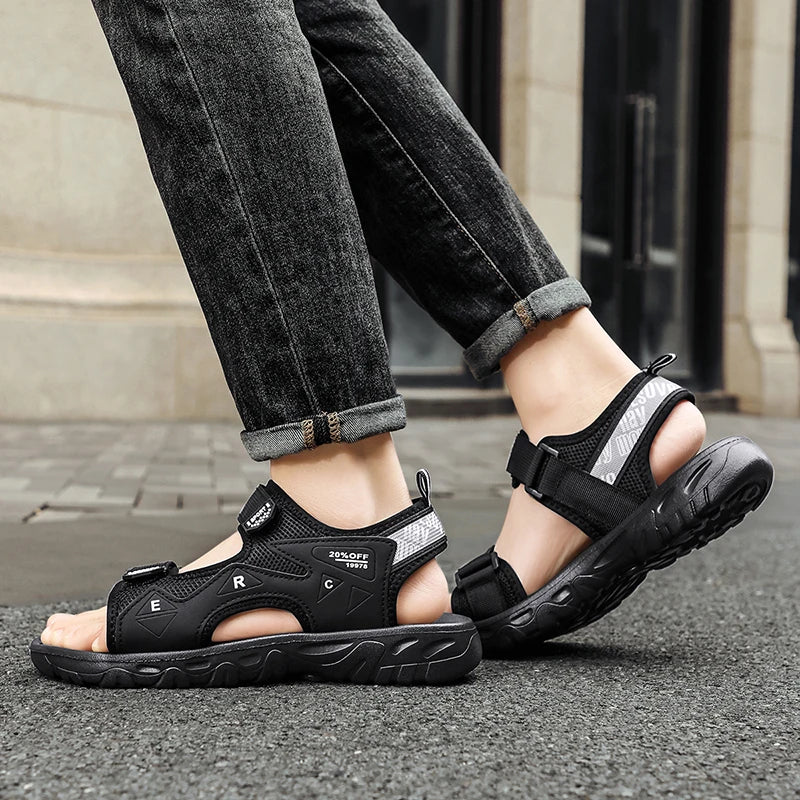 Mens Sandals Classic Black Comfortable Barefoot Outdoor Casual Beach Shoes Anti Slip Speed Drying Summer Walking Sandals Men