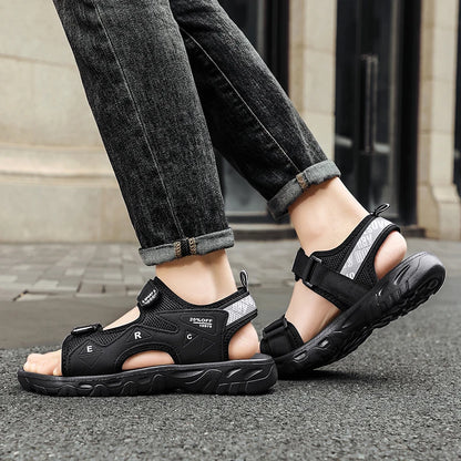 Mens Sandals Classic Black Comfortable Barefoot Outdoor Casual Beach Shoes Anti Slip Speed Drying Summer Walking Sandals Men