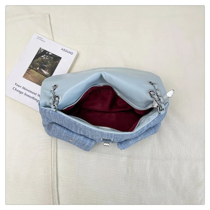 Korean Brand Shoulder Bag 2026 New Denim Side Bags for Women Ladies Crossbody Solid Fashion Chain Designer Daily Commuter City