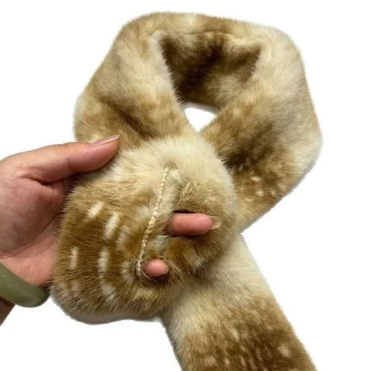 Fashion Fake Mink Fur Cross Scarf Double-sided Thick Warm Neck Warmer Solid Soft Neck Scarf Winter Accessory