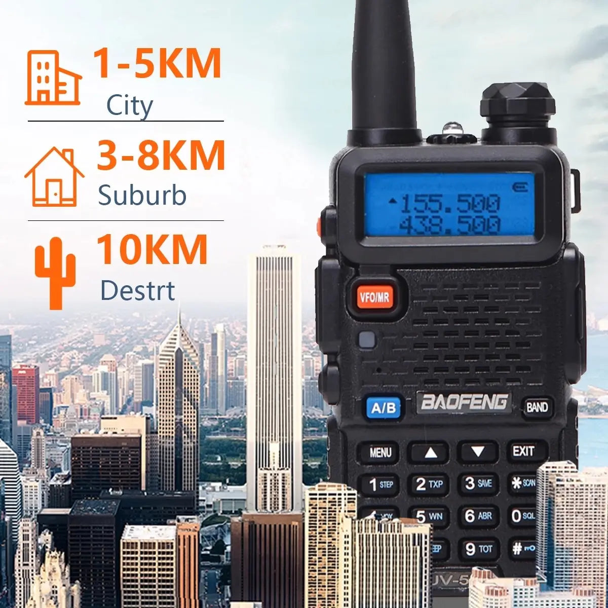 1/2PCS Baofeng UV 5R 5W 8W Walkie Talkie Ham CB Radio Long Range Dual Band VHF UHF FM Transceiver Two Way Radio UV5R K5 Plus
