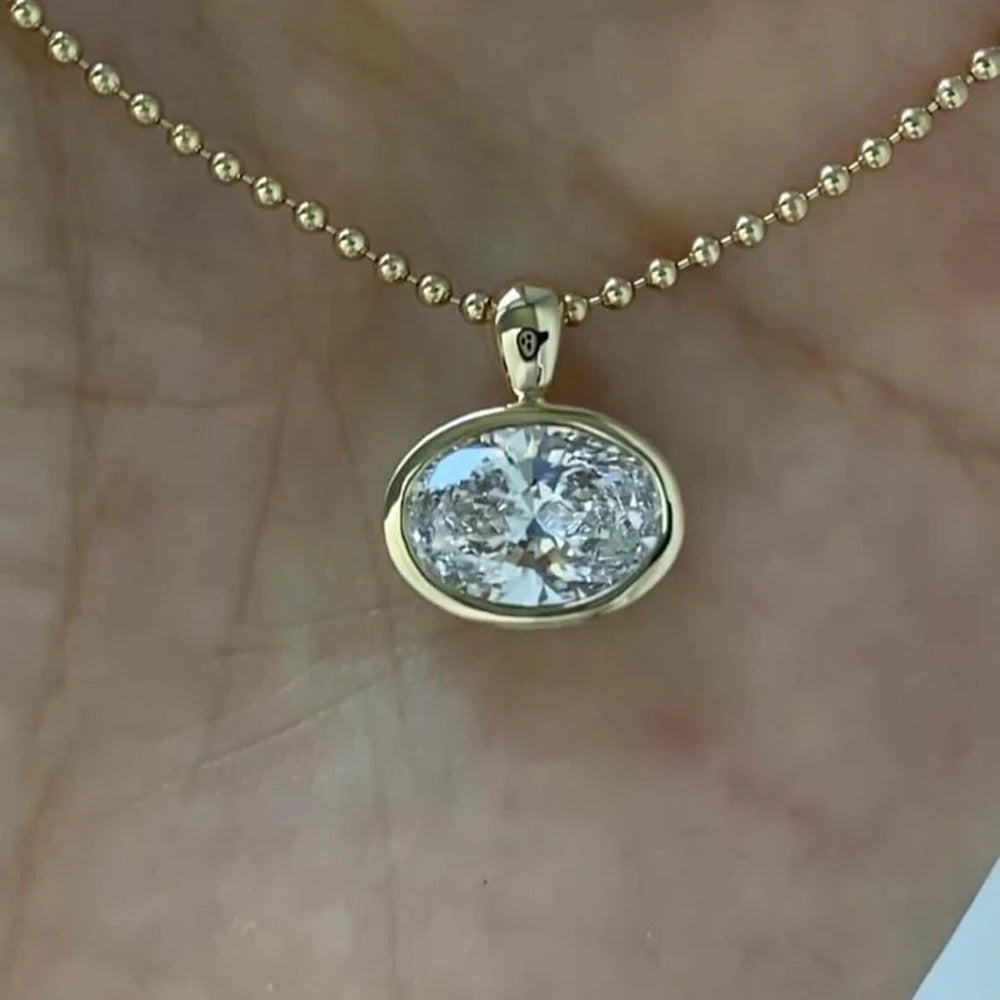 East West Oval Cut Moissanite Pendant Necklace for Women S925 Silver 2-4carat Solitaire Diamond Ball Chain with Gra Certificate