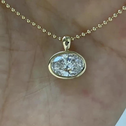 East West Oval Cut Moissanite Pendant Necklace for Women S925 Silver 2-4carat Solitaire Diamond Ball Chain with Gra Certificate