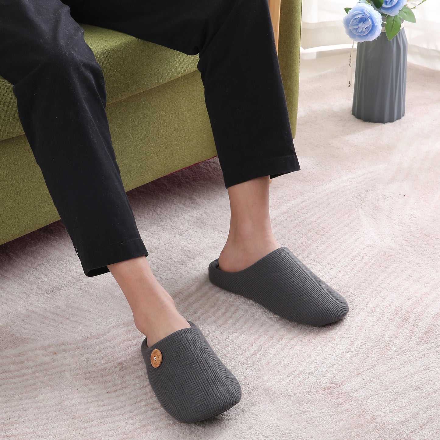 Comwarm Winter Warm Cotton Slippers For Women Men Flats Soft Non-slip Fluffy Shoes Design Slides Couple Indoor House Slippers