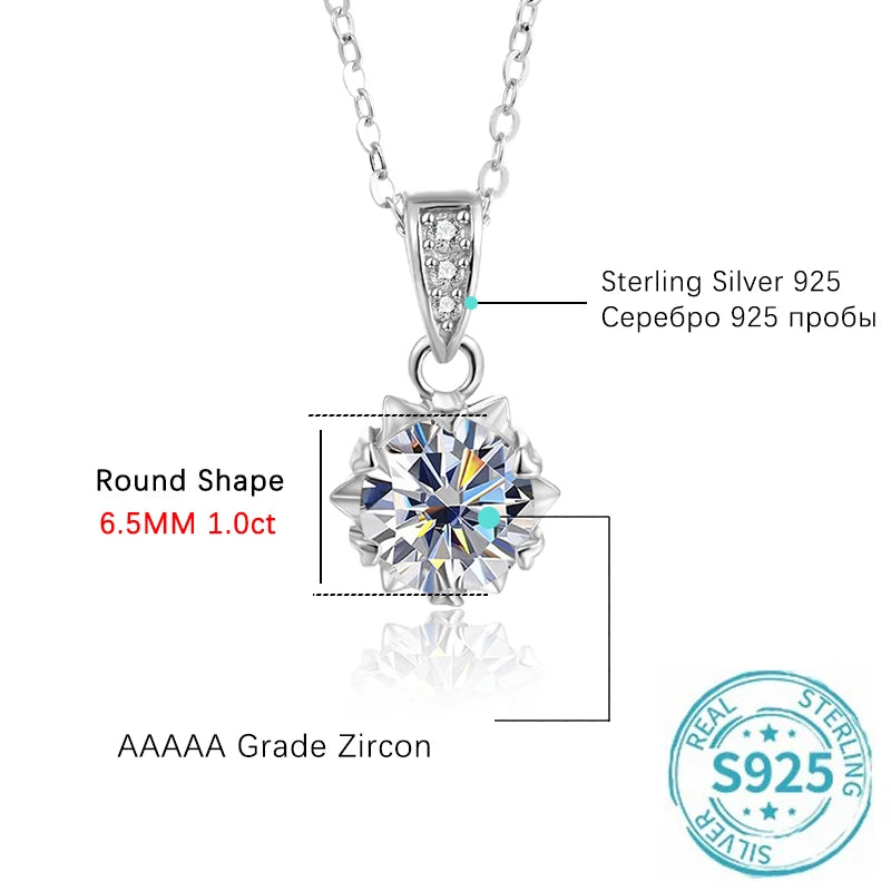 ALIZERO 1 Carat Round Brilliant Cut D VVS1 Moissanite Necklace For Women Jewelry with GRA 925 Sterling Sliver Diamond Necklace