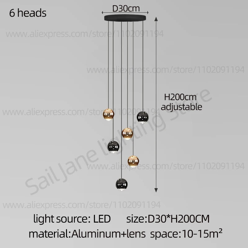 Nordic Circular Chandelier Indoor Lighting Modern Chandelier Gold And Black Mixed High Loft Chandelier LED Staircase Chandelier