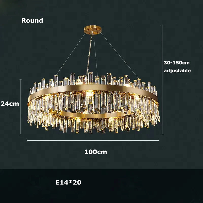LED Postmodern Golden Chrome Silver Round Oval Crystal Chandelier Lighting Suspension Luminaire Lampen For Dinning Room
