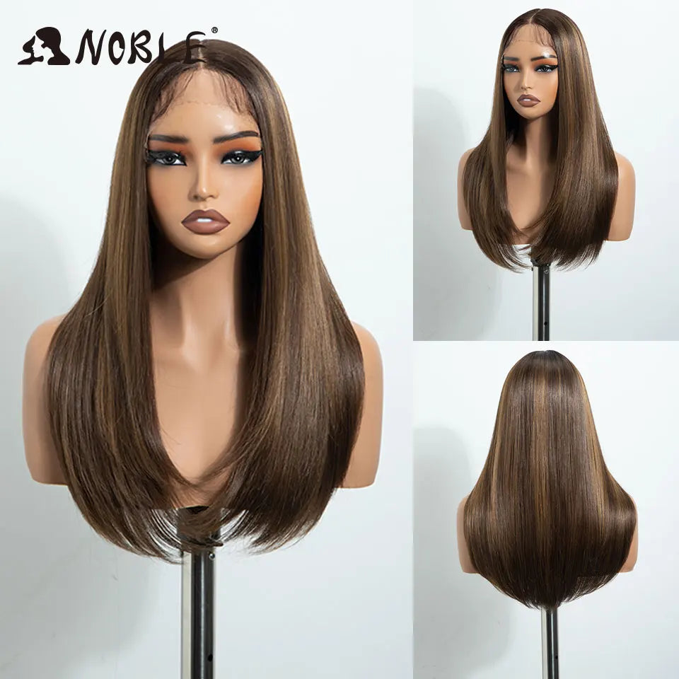Noble Synthetic Lace Front Wig 22 Inch Straight Baby Hair Bob Wig Platinum Blonde Lace Front Wig Cosplay Glueless Wigs For Women