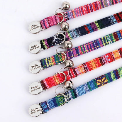 Cat Collar Free Personalized Kitten Collars Engraved Pet Puppy Name Necklace Collars Anti-lost for Cats Small Dogs Adjustable