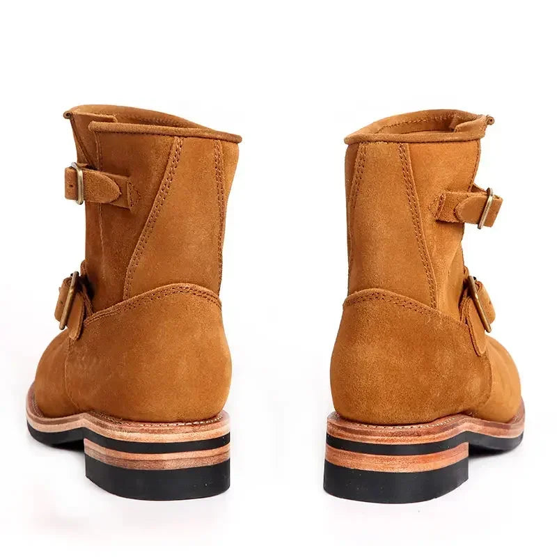 Hand-lined Anti-fur Leather Engineer Boots American Vintage Mid-barrel Motorcycle Desert Boots Knight Boots