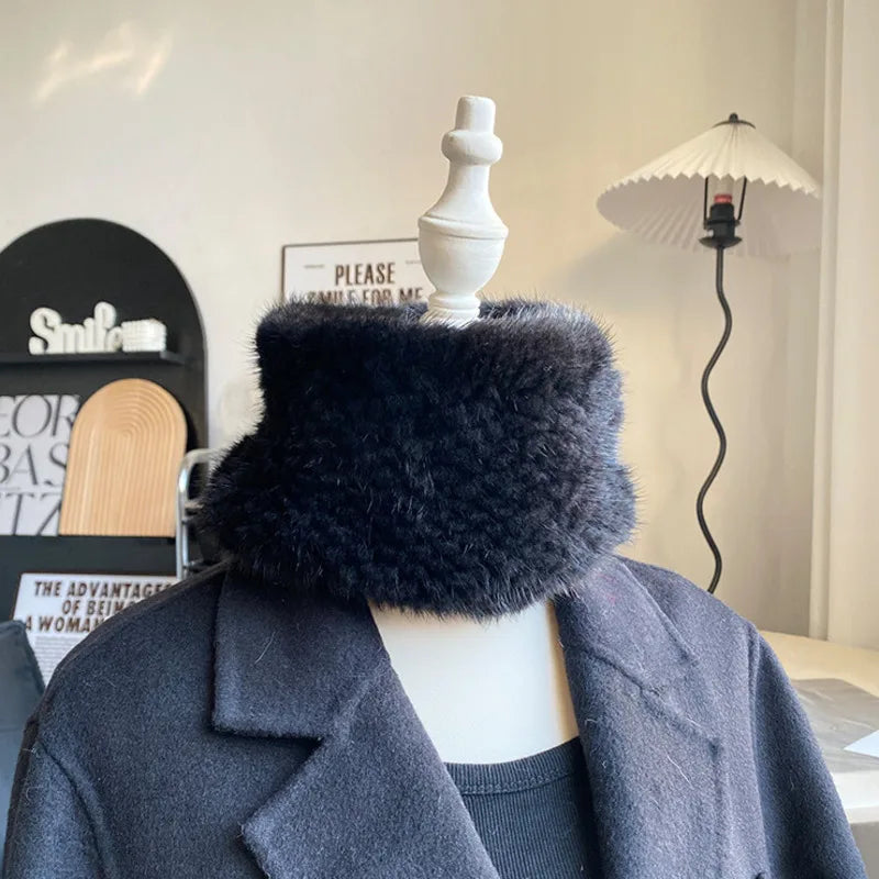 Mink Fur Scarf Fashion Neck Warmer For Women Warm Double-Sided Knitted Elastic Fur Headband Thick Warm Lady Fur Ring scarves
