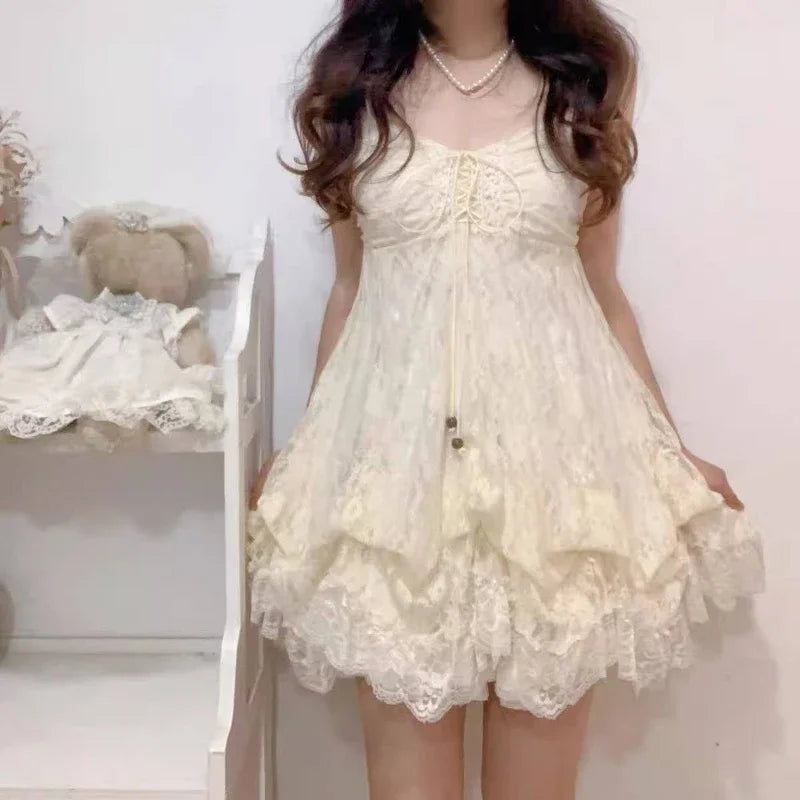 Lace Purple Dot Mini Dress Women Floral Dress Elegant Casuak Y2k Boho Kawaii Vintage One Piece Dress Korean Fashion Vintage Chic