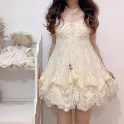Lace Purple Dot Mini Dress Women Floral Dress Elegant Casuak Y2k Boho Kawaii Vintage One Piece Dress Korean Fashion Vintage Chic