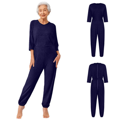 Women Special Need Adaptive Clothing Elderly Alzheimer Dementia Back Zipper Anti-Strip Nursing Jumpsuit Homewear Sleepwear