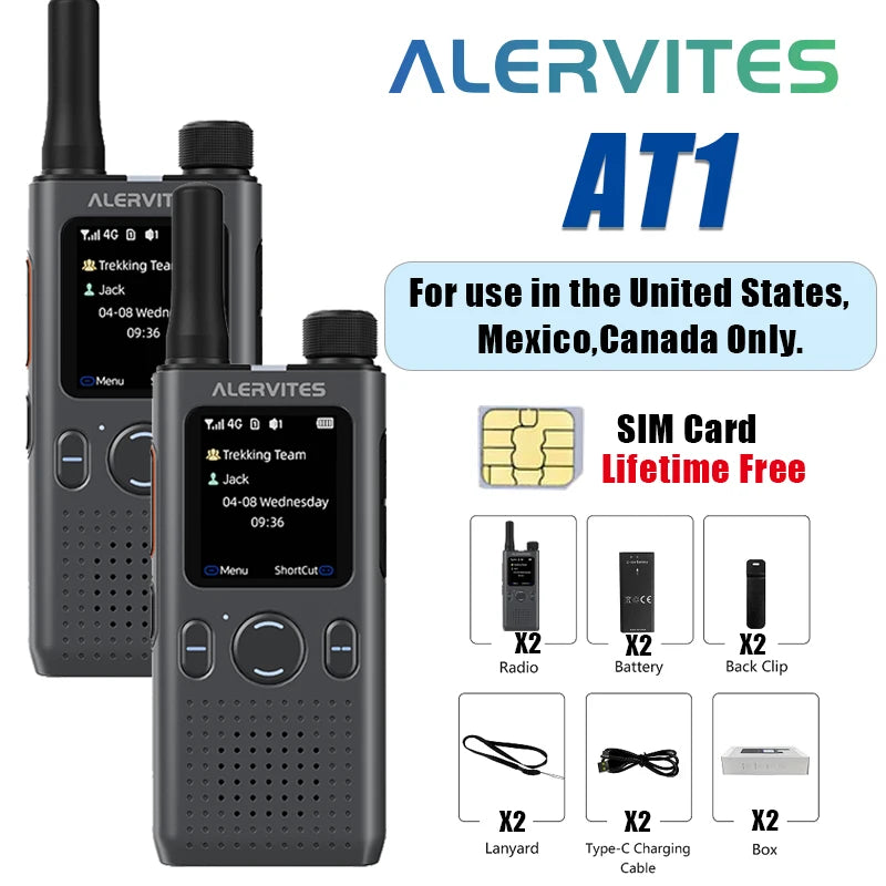 ALERVITES PoC AT1 Global Mini Walkie Talkie Baofeng Radio 4G APP Setting Type-C Charging Ultra-light Thin Single Call Nationwide