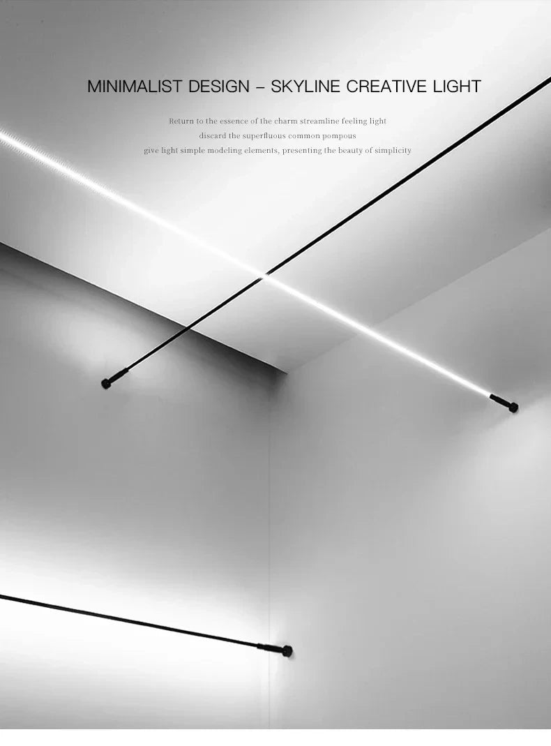 LED black and white skyline steel strip luminous linear no main light decoration, modern creative exhibition hall wall light