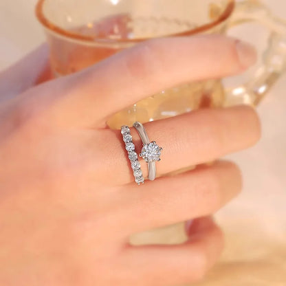 Moissanite Ring 100% Pass Diamond Tester Pen Matching Wedding Diamond Band for Women 925 Sterling Silver Female Single Tail Ring