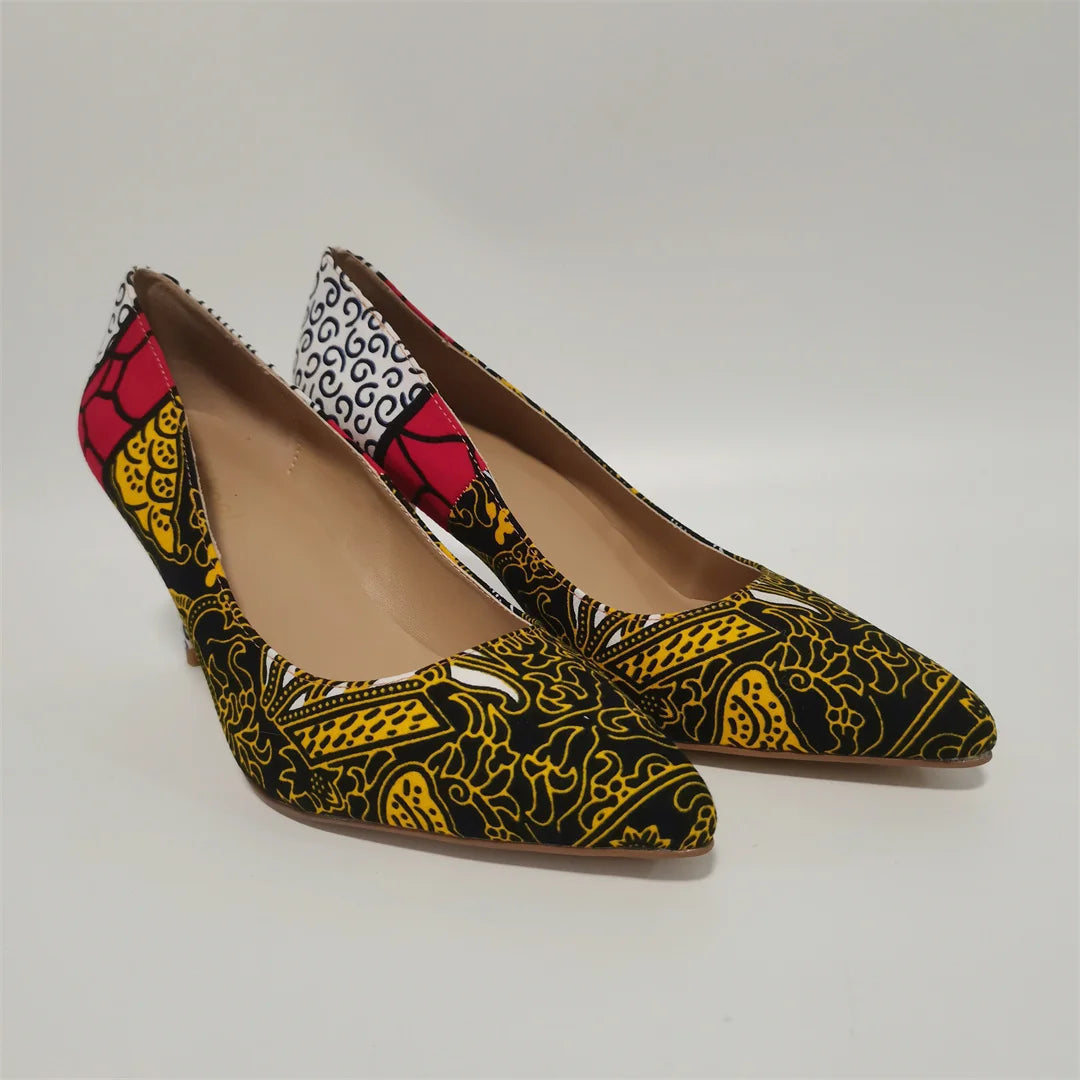 Fashion African Women Wedding Party Wax Shoes and Bag to Match Nigeria Ankara Style Print Shoes Bag Set F1110-1