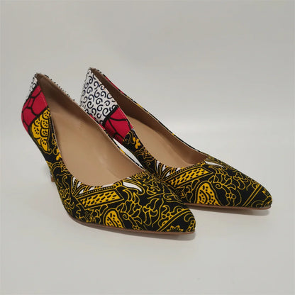 Fashion African Women Wedding Party Wax Shoes and Bag to Match Nigeria Ankara Style Print Shoes Bag Set F1110-1