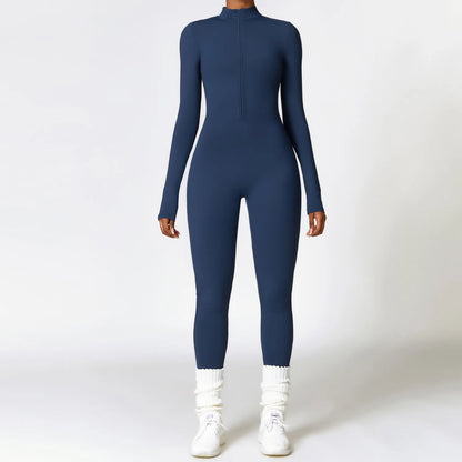 Warm Plush Sports Jumpsuits Women's Tracksuit One-Piece Fitness Suit Winter Gym Sets Long Sleeves Black Exercise Bodysuit Woman