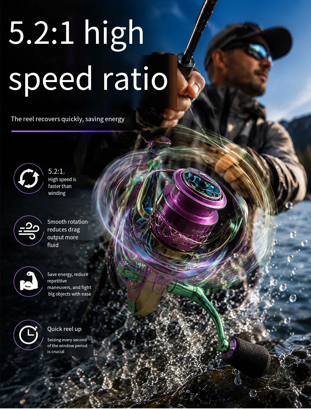 Spinning Fishing Reel 10KG Max Drag Ultra Smooth Professional Fishing Reel 5.2:1 Gear Ratio CNC Metal Spool Fishing Reels Wheel