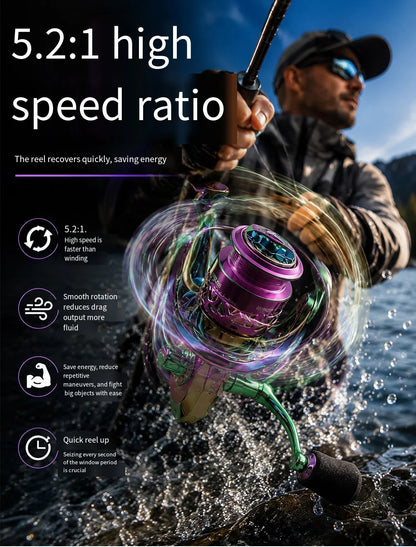 Spinning Fishing Reel 10KG Max Drag Ultra Smooth Professional Fishing Reel 5.2:1 Gear Ratio CNC Metal Spool Fishing Reels Wheel