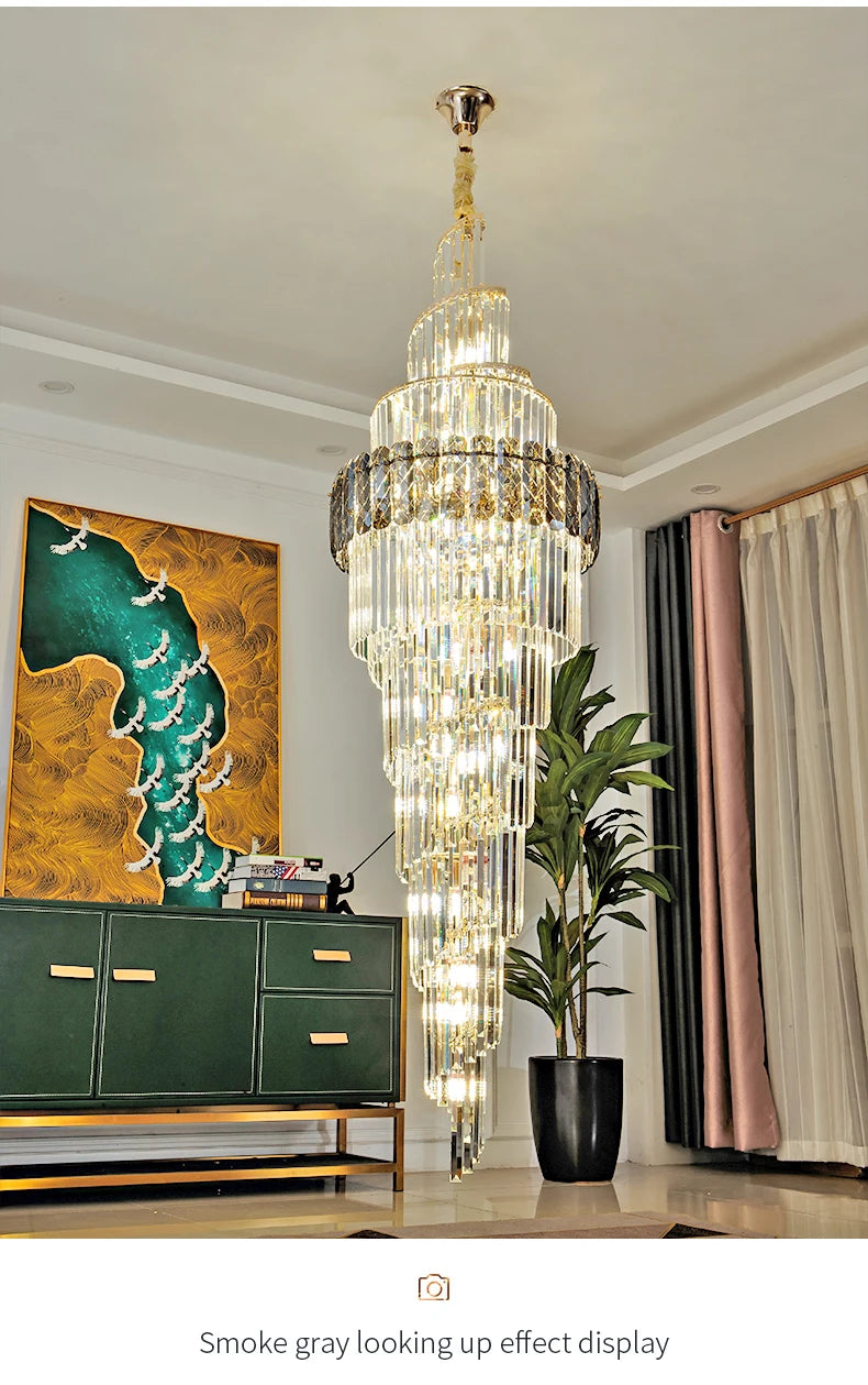 Light Luxury Large Chandelier Spiral Staircase Chandelier Luxurious And Atmospheric Duplex Villa Hotel Lobby Chandelier